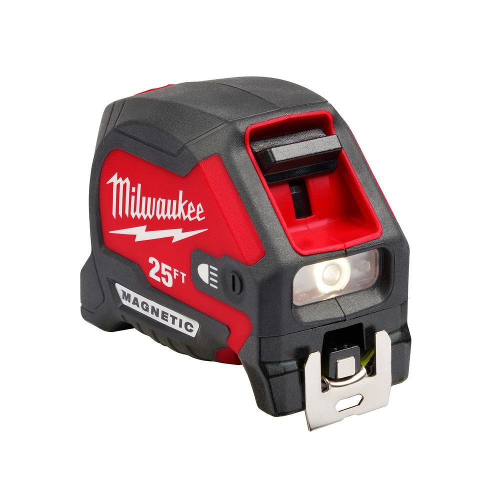 Milwaukee 48-22-0428 - 25ft Compact Wide Blade Magnetic Tape Measure w/ Rechargeable 100L Light