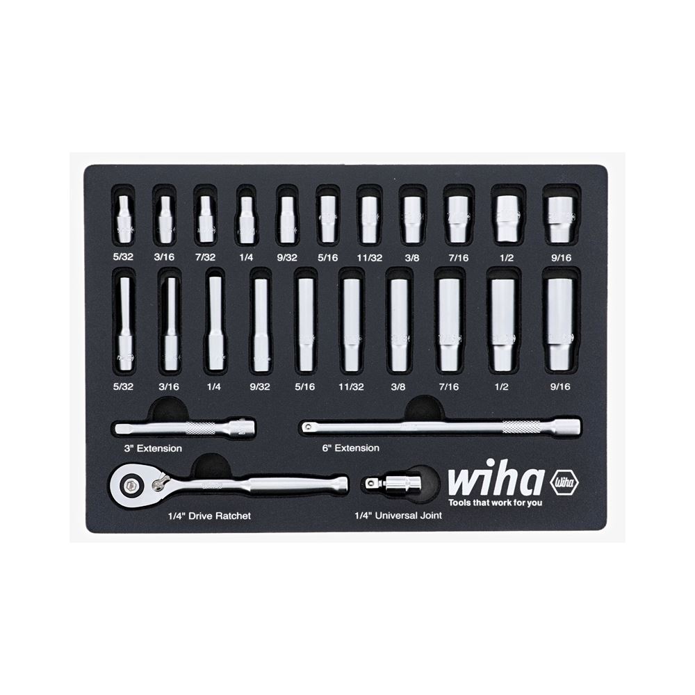 WIHA 33396 25 Piece 1/4” Drive Professional Standard and Deep Socket Tray  Set - SAE