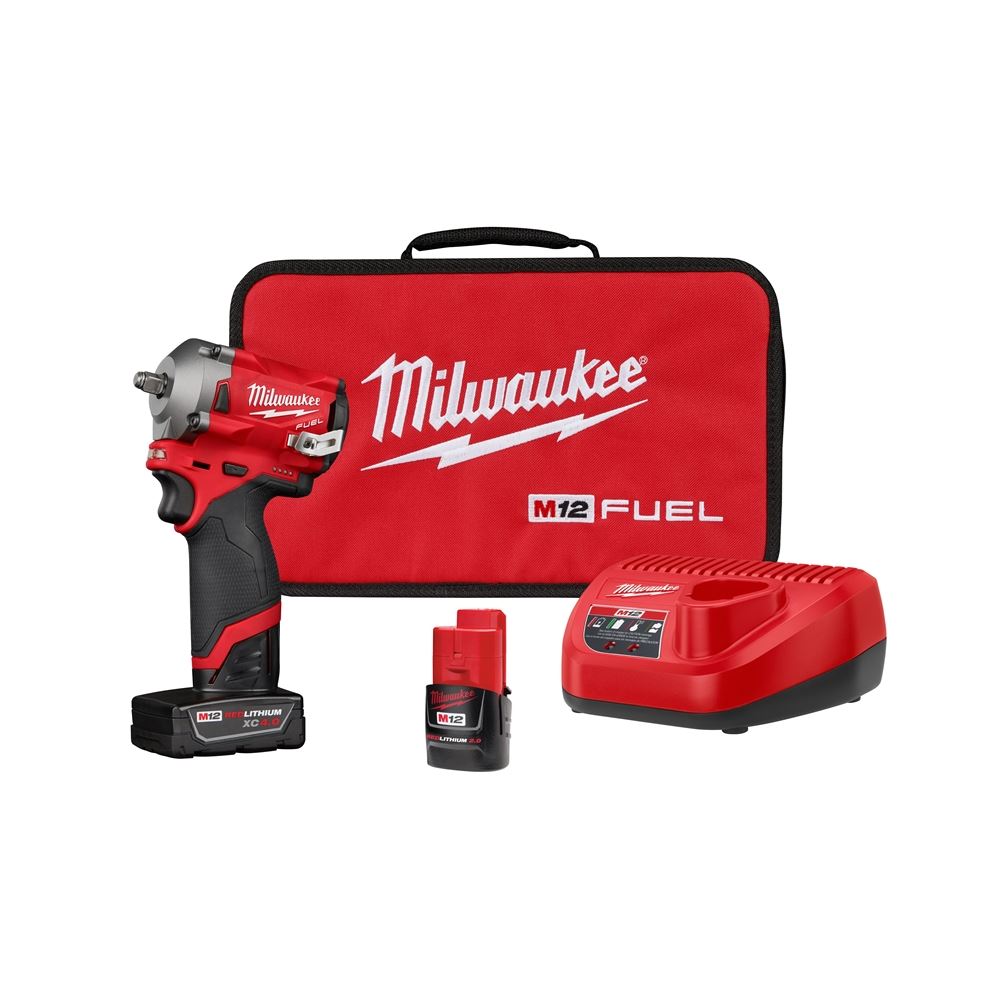 2554-22 M12 FUEL 12 Volt Lithium-Ion Brushless Cordless Stubby 3/8 in. Impact  Wrench Kit