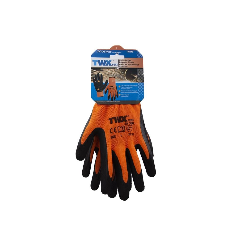 KNITTED POLYESTER GLOVES ORANGE WITH LATEX FOAM BL