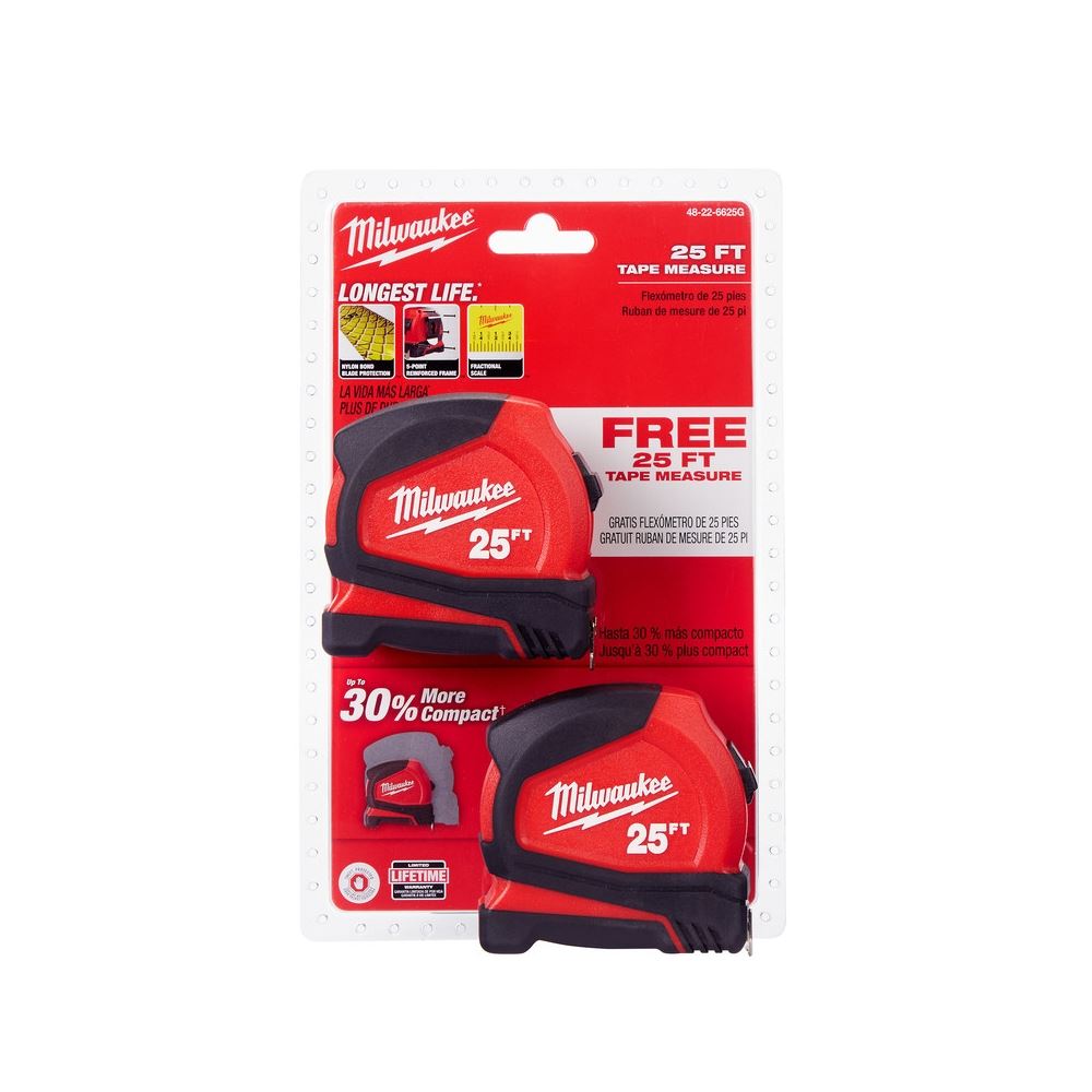 48-22-6625G 25ft Compact Tape Measure - 2 Pack