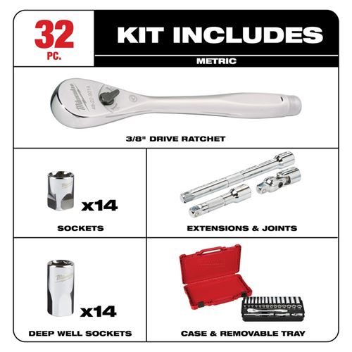 48-22-9508 3/8in Drive 32pc Ratchet and Socket-4