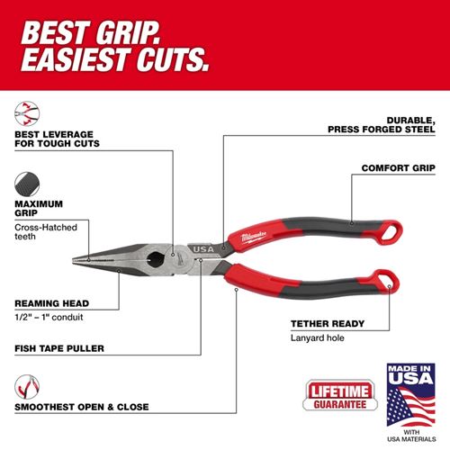 MT555 8in Long Nose Comfort Grip Pliers (USA)-2