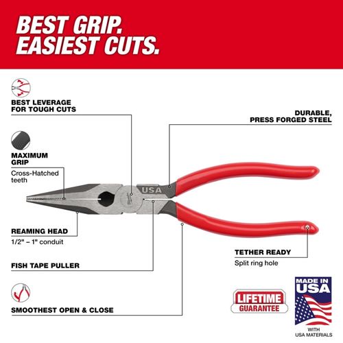 MT505 8in Long Nose Dipped Grip Pliers (USA)-2